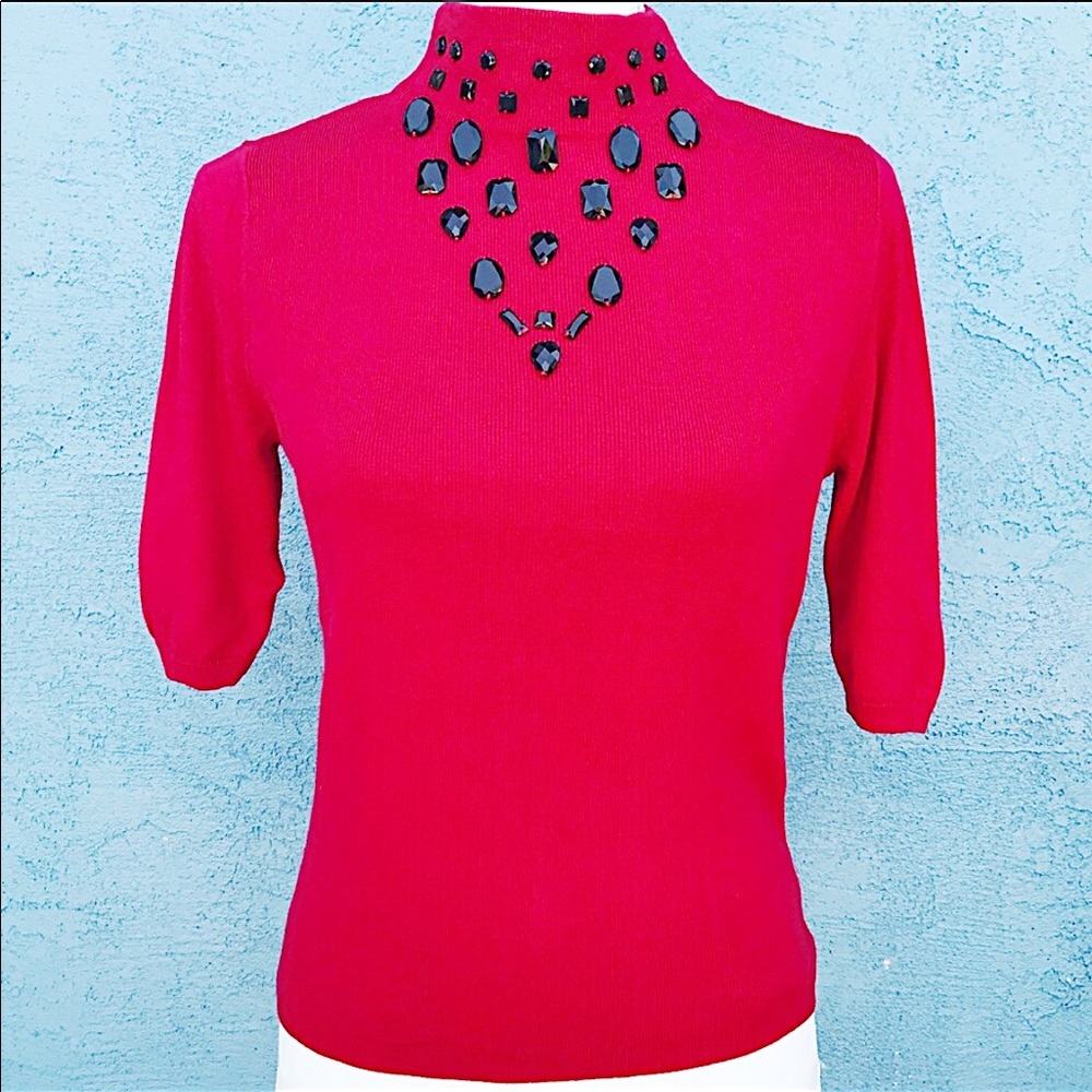 Almost Famous mock neck embellished 3/4 sleeves